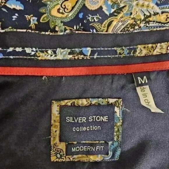 Mens Silver Stone Blue Cream Gold Paisley Shirt Modern Fit NWT Size M - Picture 5 of 7